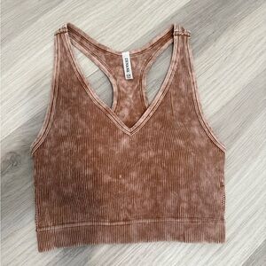 Zenana Brown Ribbed Tank Top